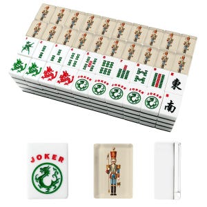 American Mahjong Tiles Set Toy Soldier Vintage Christmas Design Blue Red Beige image 4
