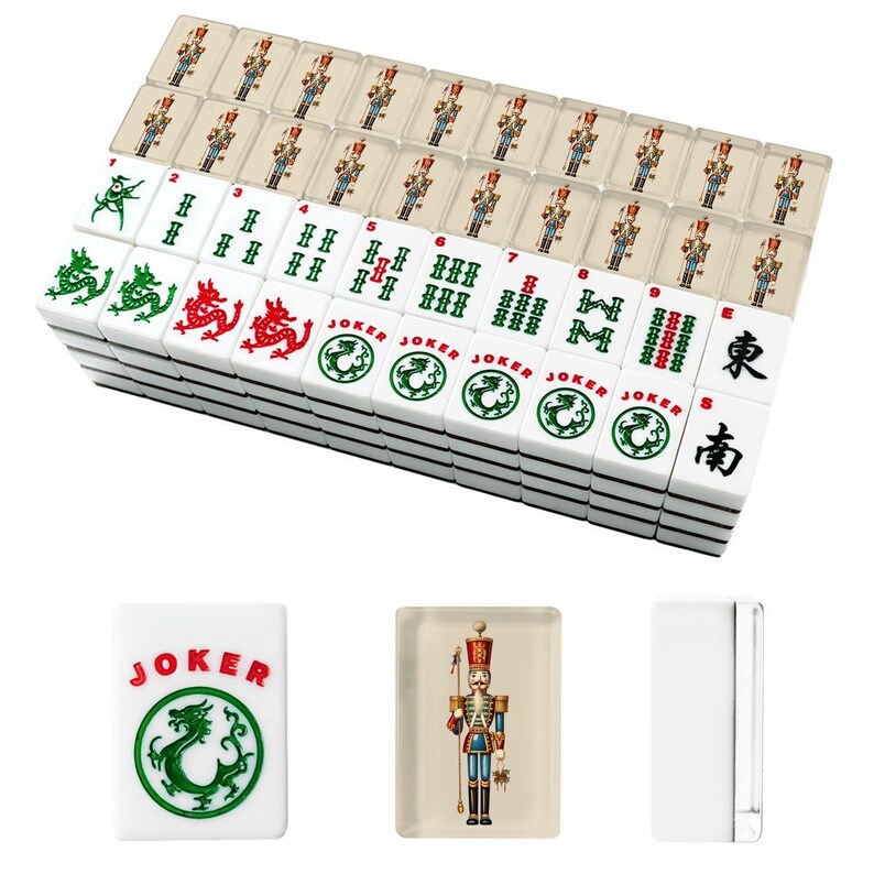 American Mahjong Tiles Set Toy Soldier Vintage Christmas Design Blue Red Beige image 4