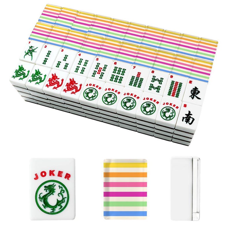 American Mahjong Tiles Set Preppy Summer Stripes Pattern Pink Yellow Blue image 4