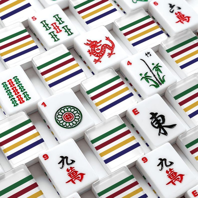 American Mahjong Tiles Set Hudson's Bay Colors Stripe Pattern Green Red Yellow Blue image 2