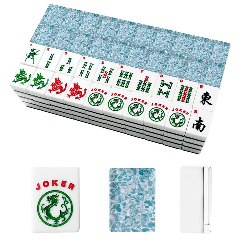 American Mahjong Set Summer Pool Water Blue and White image 4
