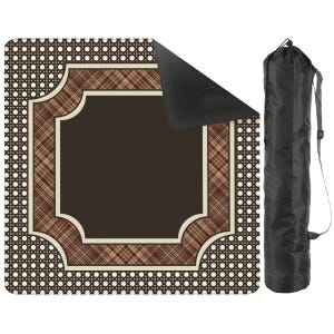 Mahjong Mat Plaid Tartan Check Pattern Frame Dark Brown Cream Basket Weave Print Background - Square or Scalloped