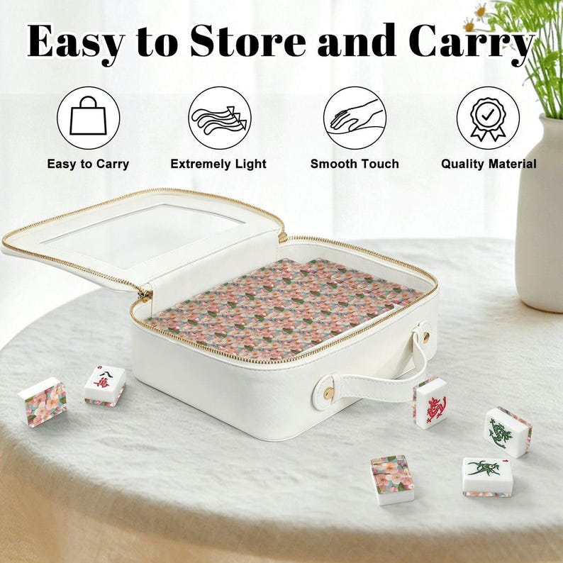 American Mahjong Tiles Set Sakura Cherry Blossoms Pattern Pink & Teal Blue image 10