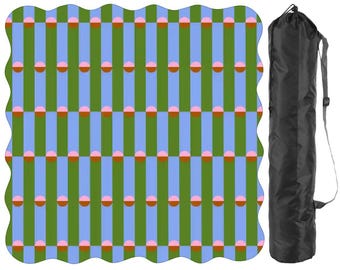 Scalloped Mahjong Table Mat - Dopamine Decor Blue Green Pink Brown Geometric Pattern