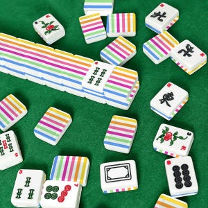 Amerikanische Mahjong Fliesen Set Preppy Summer Stripes Muster Rosa Gelb Blau Weiß Bild 3