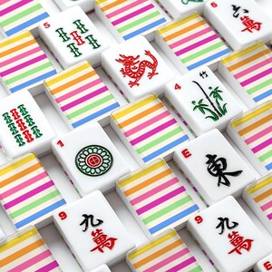 American Mahjong Tiles Set Preppy Summer Stripes Pattern Pink Yellow Blue image 2