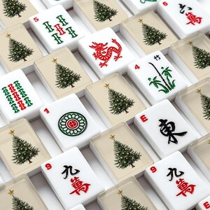 American Mahjong Tiles Set Christmas Tree Vintage Design Dark Green Red Beige image 2