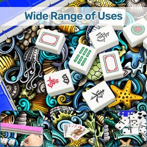 Scalloped Mahjong Mat Coastal Sea Life Underwater Theme Collage Pattern image 3