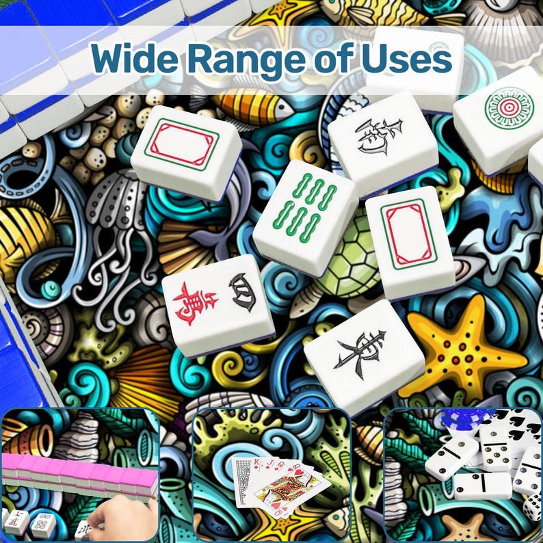 Scalloped Mahjong Mat Coastal Sea Life Underwater Theme Collage Pattern image 3