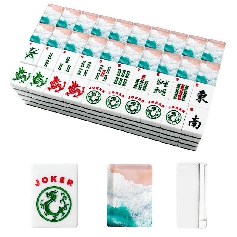 American Mahjong Tiles Set Coastal Ocean Waves on Beach Peach Teal White image 4