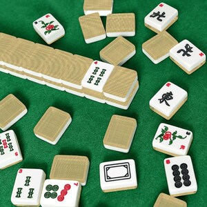 American Mahjong Tile Set Light Ochre Mustard Yellow Linen Weave Print image 2
