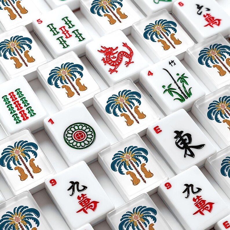 American Mahjong Tiles Set Leopard and Palm Tree Boho Print image 2