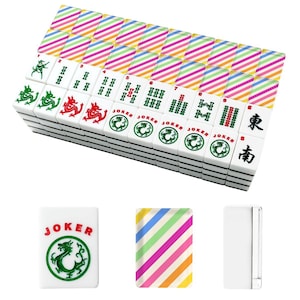 American Mahjong Tiles Set Preppy Summer Stripes Pattern Pink Yellow Blue image 4