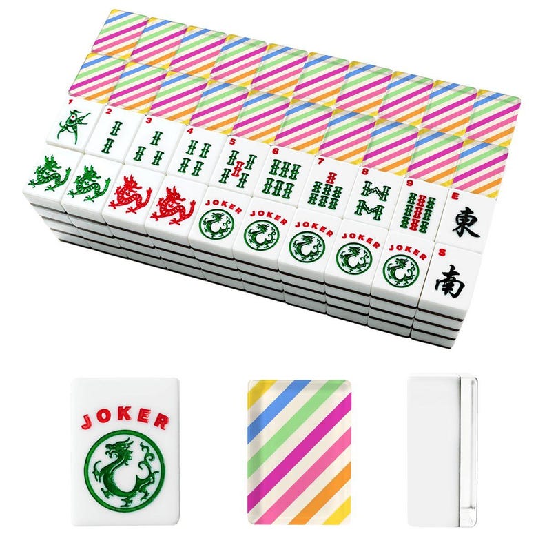 American Mahjong Tiles Set Preppy Summer Stripes Pattern Pink Yellow Blue image 4