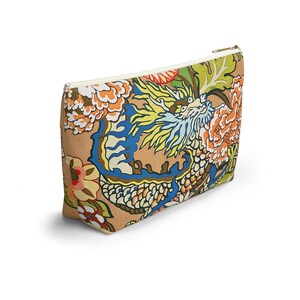 Mahjong Tiles Storage Bag Imperial Dragon Colorful Chinoiserie Pattern Tan image 11
