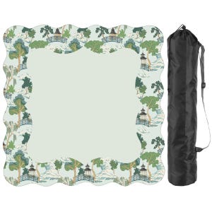 Scalloped Mahjong Table Mat Chinoiserie Gazebo Pattern Light Blue