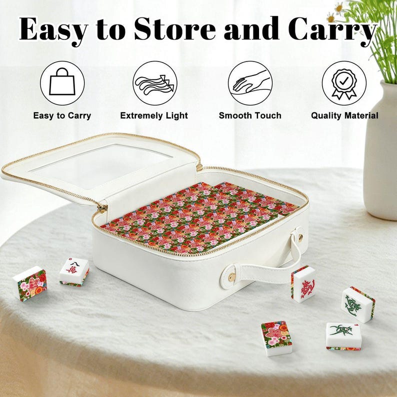 Amerikanska Mahjongplattor Japanska Blommiga Krysantemummönster Röd Grön Vit bild 4