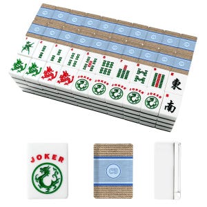 "Amerikanische Mahjong Fliesen Set ""Küsten Sackleinen"" Sammlung Personalisierte Name Blau Jute." Bild 4