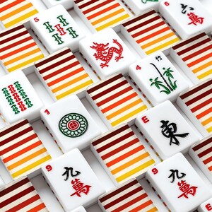 American Mahjong Tiles Set Autumn Stripe Pattern Burgundy Red Orange Yellow image 2