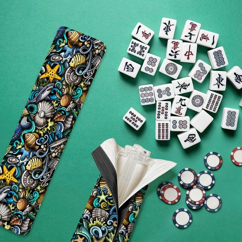 Mahjong Klar Fliesenschieber Racks Küsten Leben im Meer Unterwasser Thema Collage Muster Bild 1