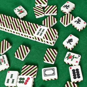 American Mahjong Tiles Vintage Christmas Diagonal Stripe Pattern Red Green Cream image 3