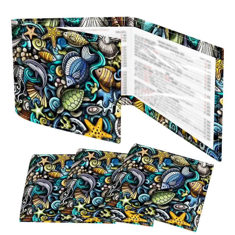 Mahjong Card Holders Coastal Sea Life Underwater Theme Collage Pattern image 1