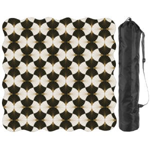 Scalloped Mahjong Table Mat with Bag - Art Deco Black & White Pattern