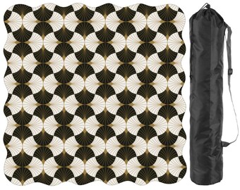 Set de table de mahjong festonné avec sac - Motif Art déco noir et blanc