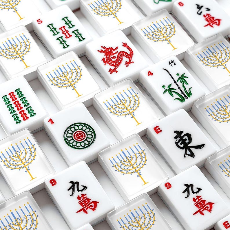 アメリカン麻雀タイルセット ハッピーハヌカメノラ 青 黄 白 画像 2