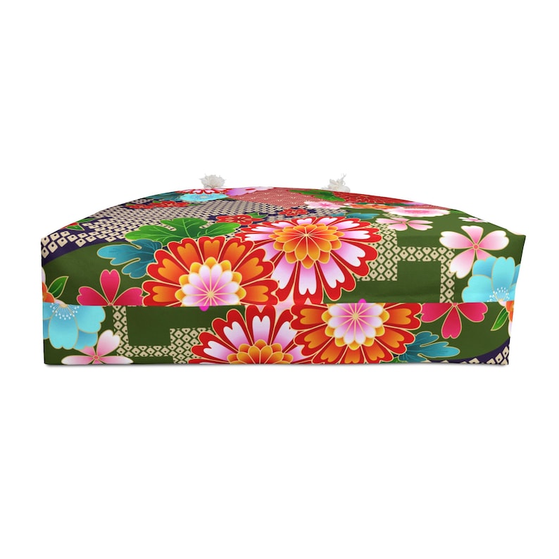 Mahjong Storage Bag Large Tote Japanese Floral Chrysanthemum Pattern Red Green White image 4