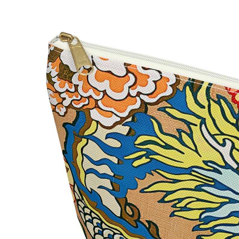 Mahjong Tiles Storage Bag Imperial Dragon Colorful Chinoiserie Pattern Tan image 9