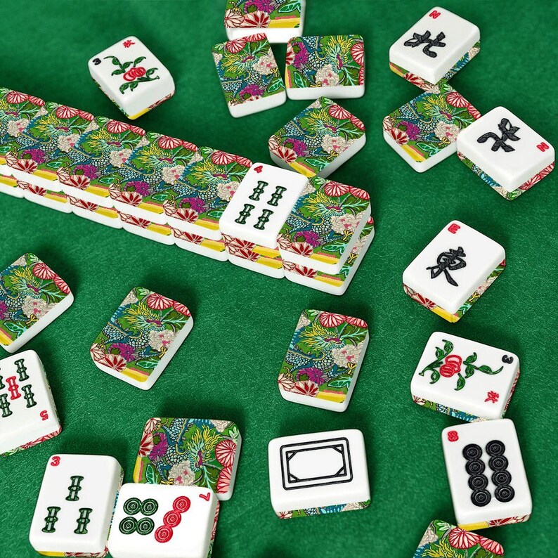 American Mahjong Tiles Set Imperial Dragon Colorful Chinoiserie Pattern Emerald Green image 4