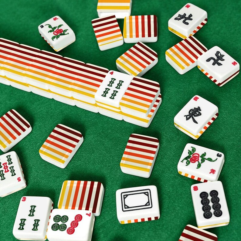 American Mahjong Tiles Set Autumn Stripe Pattern Burgundy Red Orange Yellow image 3