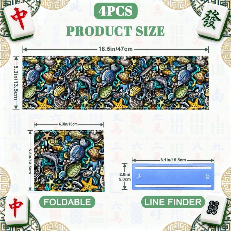 Mahjong Card Holders Coastal Sea Life Underwater Theme Collage Pattern image 4