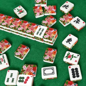 Amerikanska Mahjongplattor Japanska Blommiga Krysantemummönster Röd Grön Vit bild 3