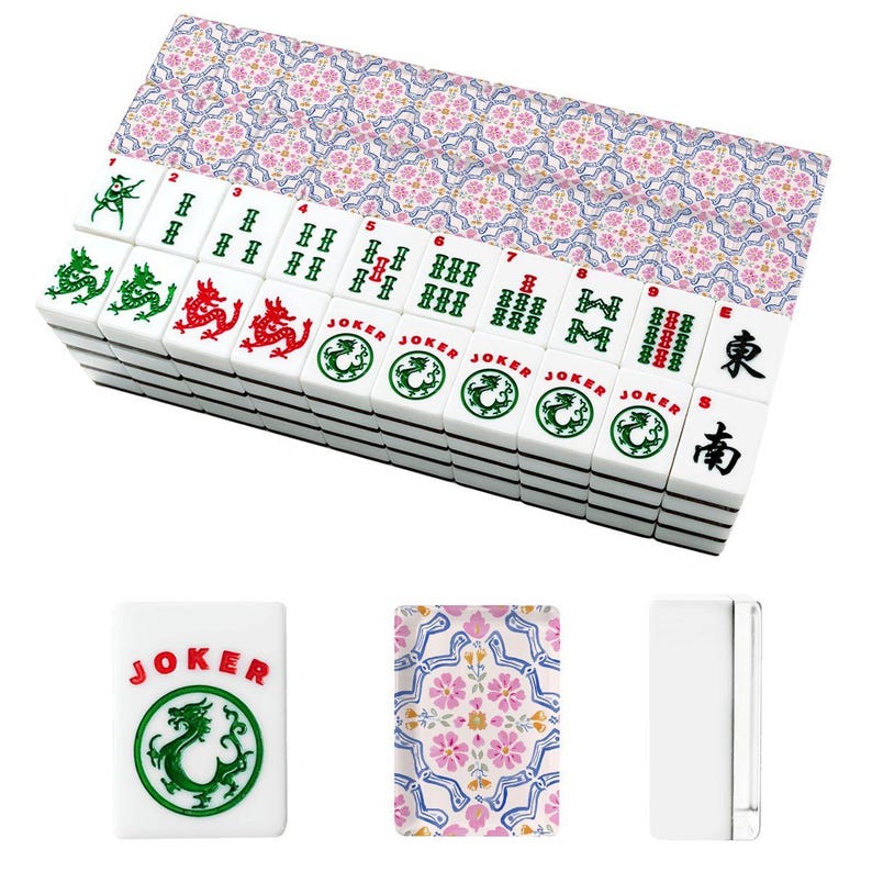 Premium American Mahjong Tile Set - Preppy Pink Watercolor Floral Lattice Print image 5