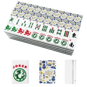 Amerikanische Mahjong Fliesen Set Happy Hanukkah Muster Blau Gelb Weiß Bild 4