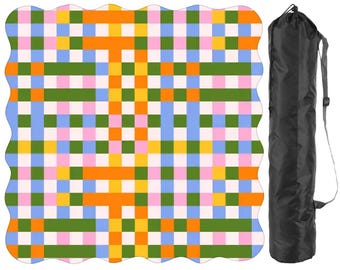 Scalloped Mahjong Table Mat Dopamine Decor Multicolor Plaid Check Pattern