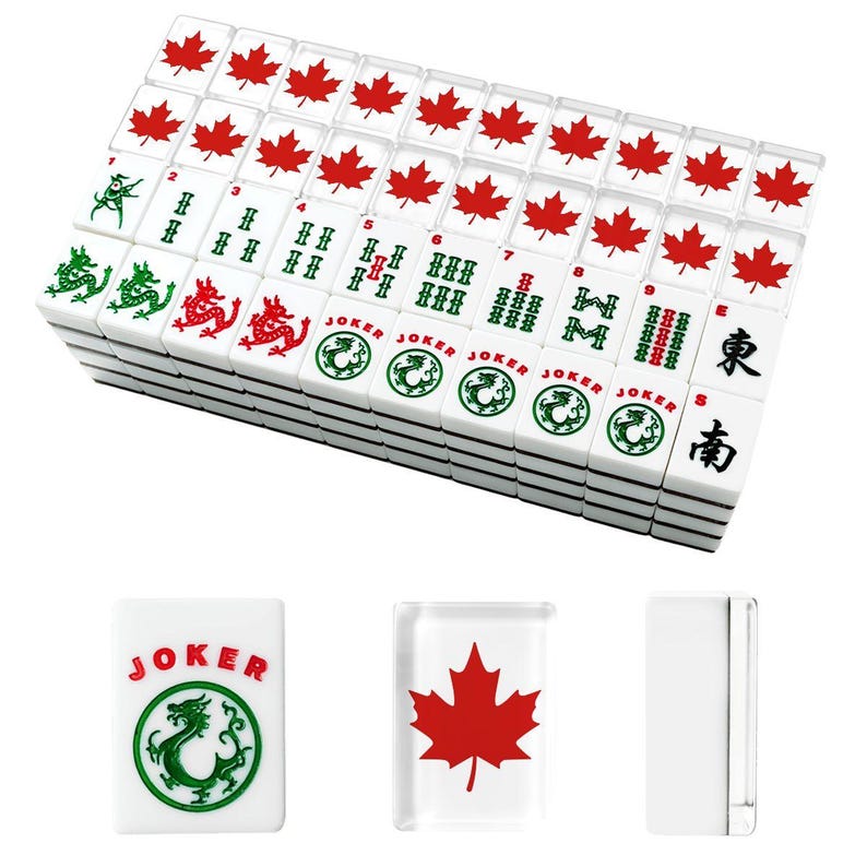 American Mahjong Tile Set with Jokers Canada Maple Leaf Red White - Tiles Only image 3