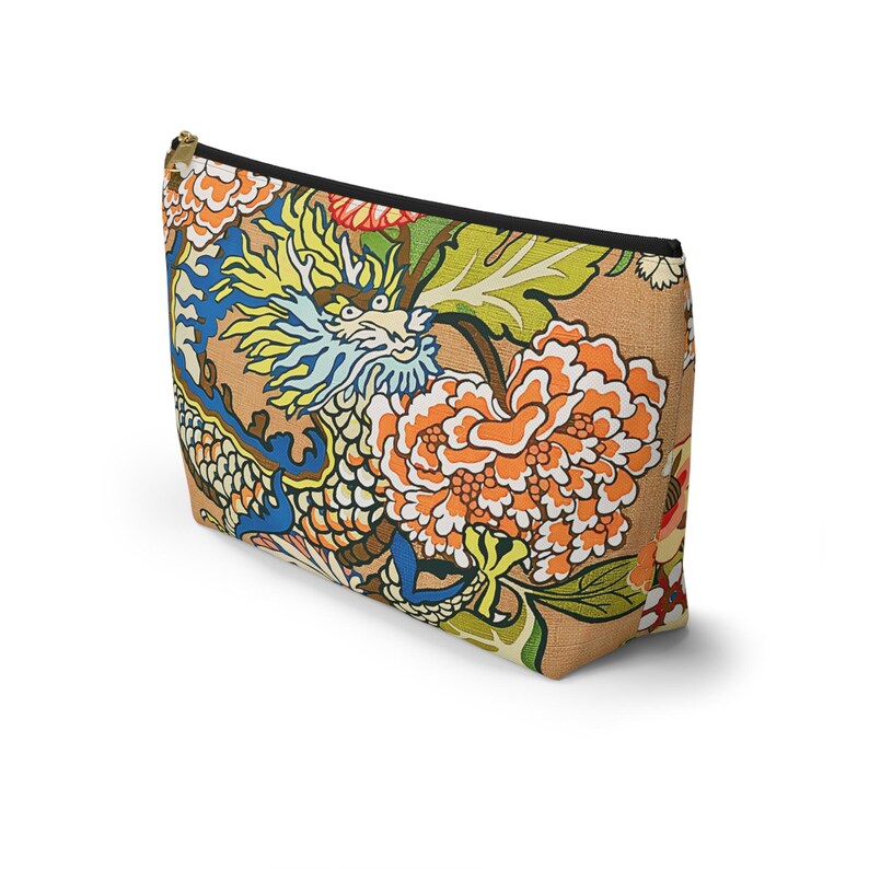Mahjong Tiles Storage Bag Imperial Dragon Colorful Chinoiserie Pattern Tan image 4