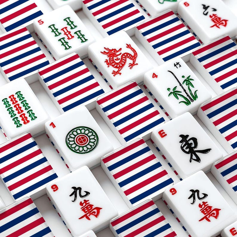 American Mahjong Tiles Set Red White and Blue Horizontal Stripes Pattern image 2