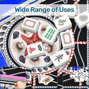 Scalloped Mahjong Table Mat Coastal Nautical Starfish and Seashells image 3