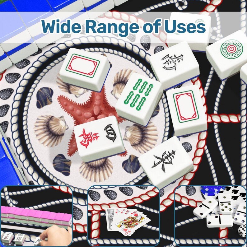 Scalloped Mahjong Table Mat Coastal Nautical Starfish and Seashells image 3