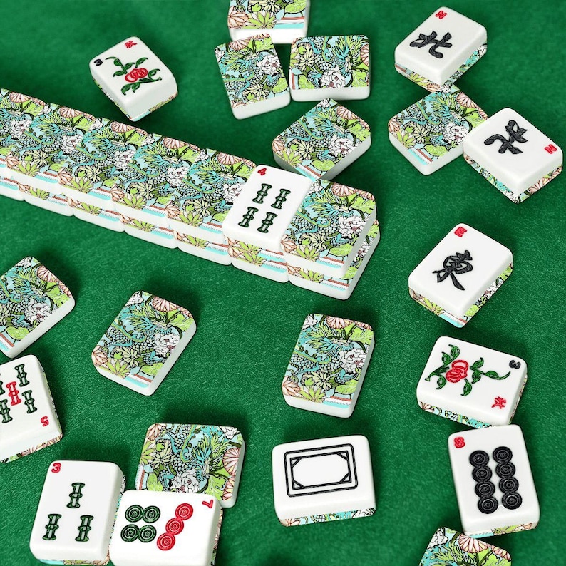 American Mahjong Tiles Imperial Dragon Colorful Chinoiserie Pattern Aqua Blue image 3