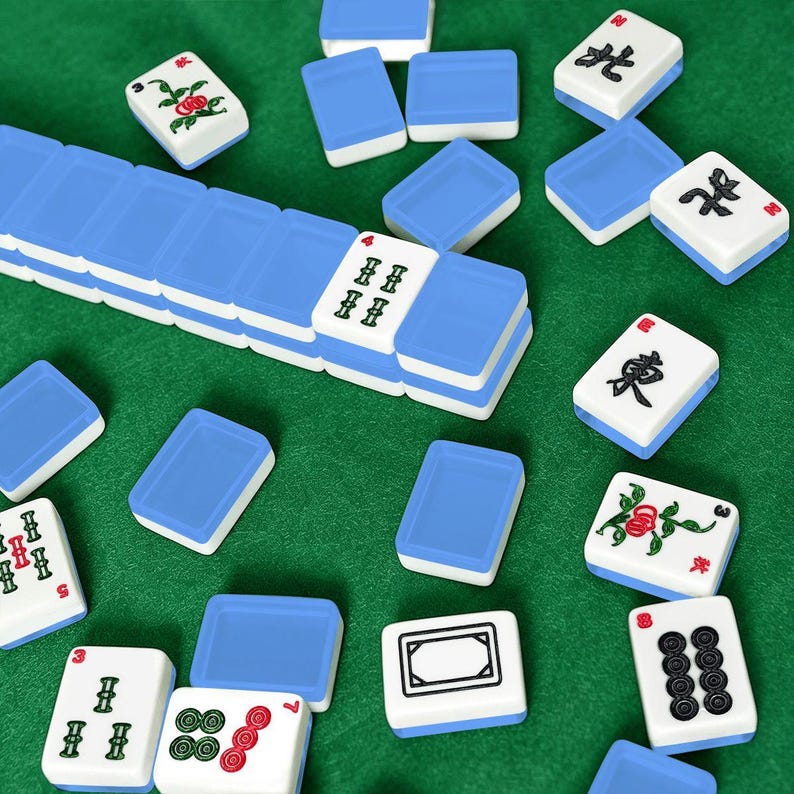 American Mahjong Tiles Set Plain Blue Color Cornflower Solid Block image 3