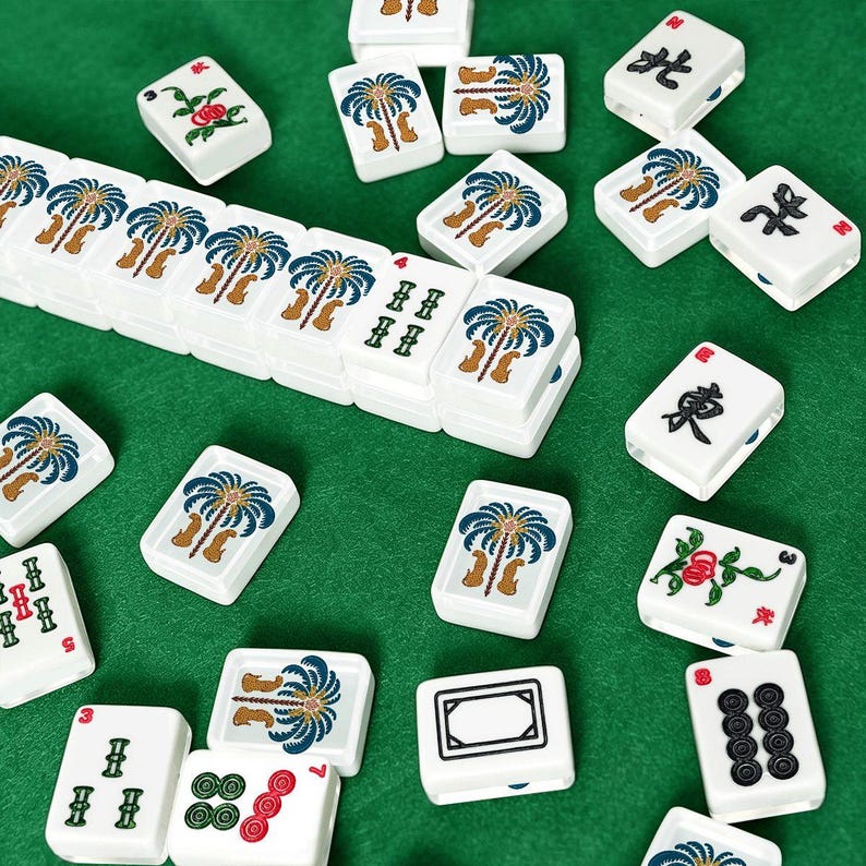 American Mahjong Tiles Set Leopard and Palm Tree Boho Print image 3