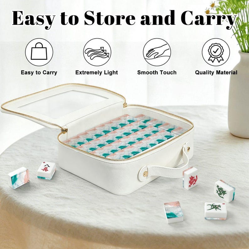 American Mahjong Tiles Set Coastal Ocean Waves on Beach Peach Teal White image 5