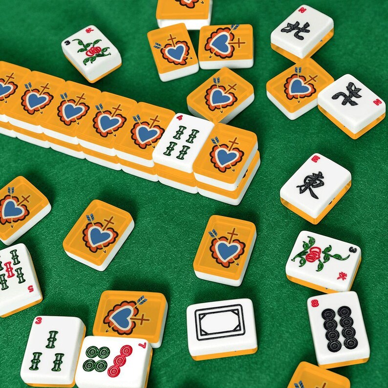 American Mahjong Tiles Set Sacred Heart with Arrow & Sword Bright Colorful Motif image 2