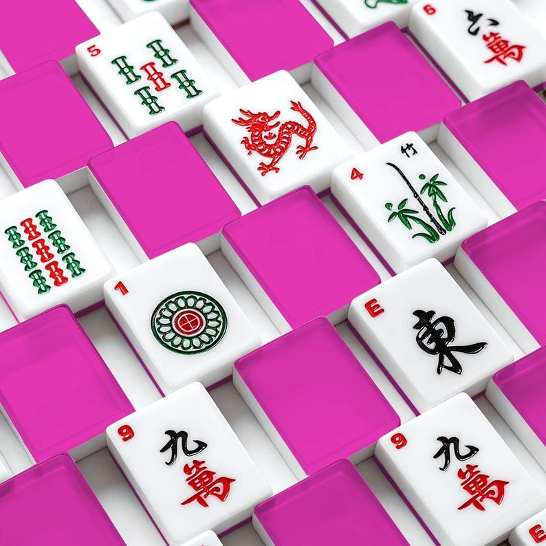 Jeu de carreaux de mahjong américain uni, couleur rose magenta vif, fruit du dragon image 2