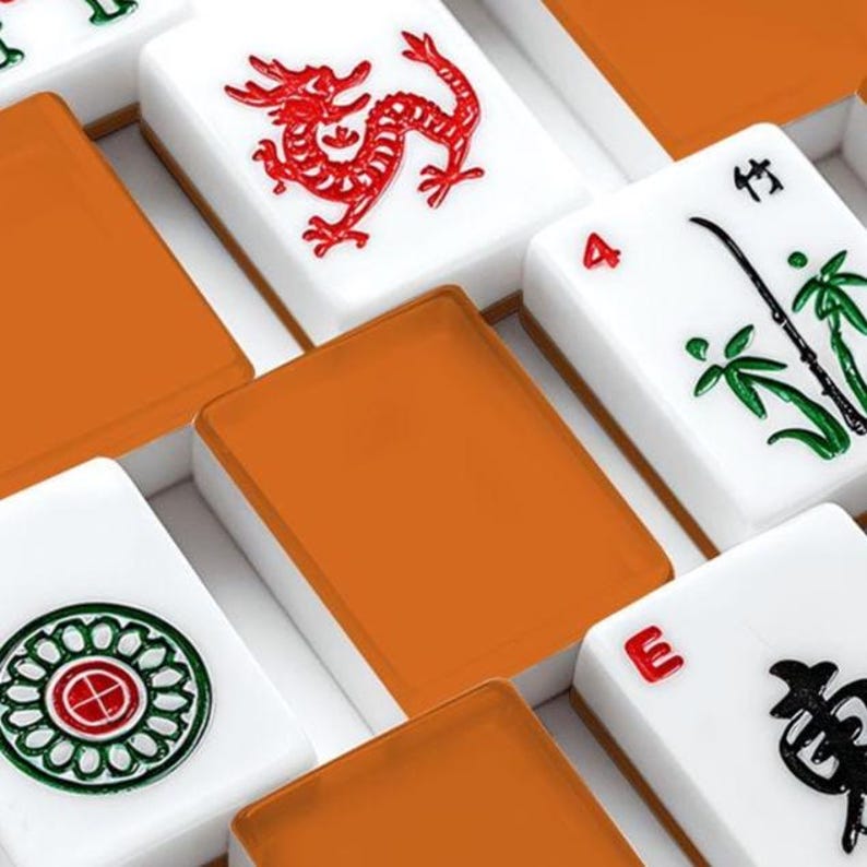 Amerikanskt Mahjong-plattset - Kanel Mörkbränd Orange Enfärgad bild 2
